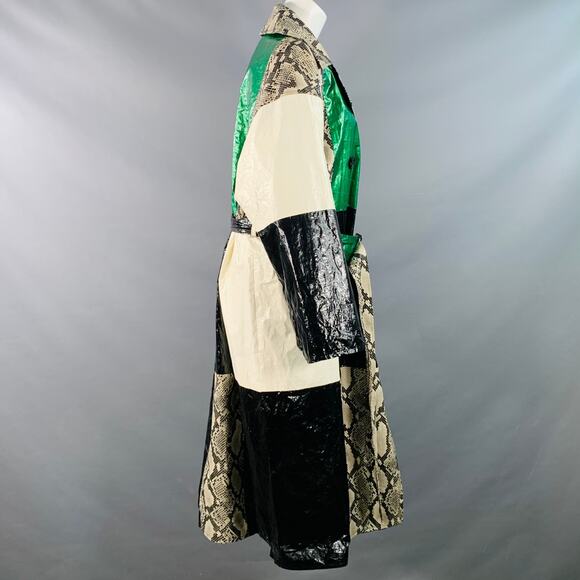 Size M Eliora Trench Multi Color Patchwork Double Breasted Belted Coat - Picture 3 of 11